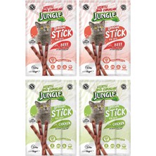 Jungle Stick 2 Paket Tavuklu +2 Paket Biftekli Kedi Ödül Çubuğu 4 Paket - ( 1 Paket : 3*5 gr )