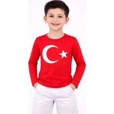 Tiwiti Baby Unısex Çocuk Ay Yıldızlı Bayrak Baskılı Likralı Süper Compac Penye Badi Kırmızı T-Shirt Tiwitibaby