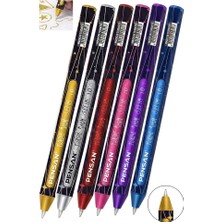 Artlantis Simli Tükenmez Kalem 6 Renk Pensan Jely Simli Pilot Kalem Ergonomik Tutuş Yumuşak Yazım Siyah Defter Renkli Kalem