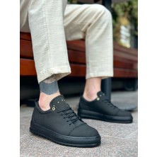 Mirglart BA0152 Bağcıklı Yüksek Taban Siyah Keten Siyah Taban Erkek Ayakkabı