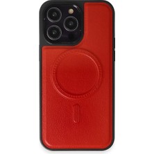 Novis Liora Newface iPhone 13 Pro Max Kılıf Ozzi Magsafe Deri Kapak - Kırmızı