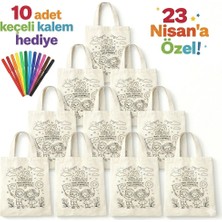 GezegenX 23 Nisan Temalı Boyama Çantası Omuz Çantası Okul Aktiviteleri Etkinlikleri Rahat Kullanım Uzun Kulp-10 Adet