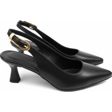 Efw Sivri Burun Siyah Cilt Alçak Topuk Kadın Ayakkabı