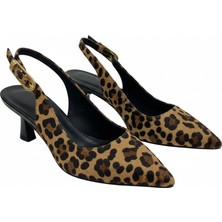 Efw Sivri Burun Leopar Alçak Topuk Kadın Ayakkabı