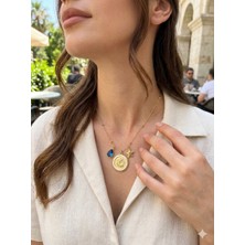 Museum Of You Çelik Kolye Gold Renk Güneş Ay Yıldız Figürlü Mavi Damla Taş Detaylı