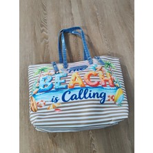 Cadde Dükkanı Beach Baskılı Su Geçirmez Tokalı Plaj ve Günlük Kullanım Çantası