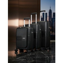 Pierre Cardin Ultra Hafif Polipropilen 360 C­° Döner 4 Çitli Silikon Tekerli (Kabin Boy Laptop Bölmeli) 3'lü Valiz