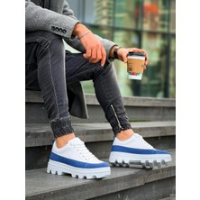 Mirglart KB-056 Kuback Beyaz Mavi Detaylı Beyaz Yüksek Taban Günlük Spor Ayakkabı
