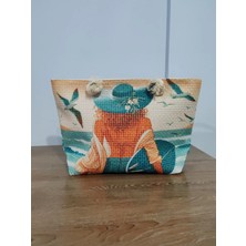 Cadde Dükkanı Kabratma Kanvas Kumaş Fermuarlı Plaj ve Günlük Kullanım Çantası Kadın