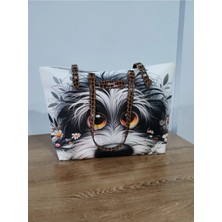 Cadde Dükkanı Köpek Baskılı Su Geçirmez Tokalı Plaj ve Günlük Kullanım Çantası