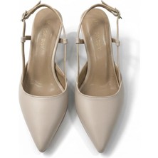 Efw Sivri Burun Bej Cilt Kemerli Kadın Ayakkabı