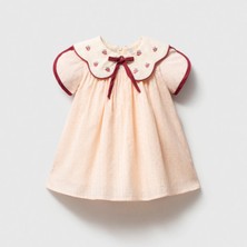 NoyNoy Baby Bebikim Bebek Bebe Yaka Çilek/meşe Palamudu Nakışlı Şık Elbise