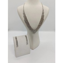 Cadde Dükkanı Zirkon Taşlı Kolye Küpe Takı Seti Silver