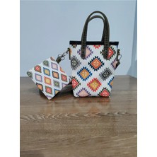 Cadde Dükkanı Beyaz Kilim Desenli Mini Askılı Çapraz Çanta Cüzdan