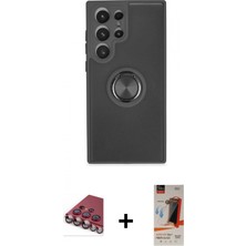 İlk El Grup Ieg™ Galaxy S23 Ultra Yörünge Çizgi - Siyah Autokit 5in1 Fiber Hayalet Cam Ekran Koruyucu + Kırmızı Valdez Metal Kamera Lens