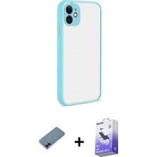 İlk El Grup Ieg™ iPhone 12 Ahenk Çizgi Serisi - Siyah Bilvis 5in1 5d Magic Hayalet Cam Ekran Koruyucu + Mavi Metal Kamera Lens Koruma Cam