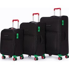 United Colors Of Benetton Unisex Ultra Hafif Logo Detaylı Ithal Kumaş Kapağı Körüklü 360­ C° Döner 4 Çiftli Teker 3'lü Valiz