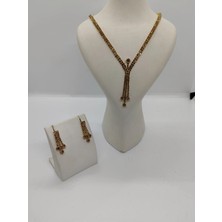 Cadde Dükkanı Zirkon Taşlı Kolye Küpe Takı Seti Gold