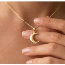 Ashak Accessories Kadın 925 Ayar Gümüş Zincirli Hilal Ay Kolye