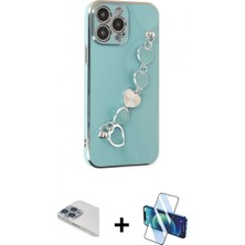 İlk El Grup Ieg™ iPhone 13 Pro Max Nova Işık Prime - Siyah 3D Antistatik Cam Ekran Koruyucu + Sierra Blue Pers Alüminyum Kamera Lens