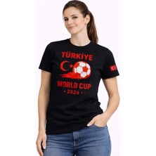 Mzp Kartan Kadın Türkiye World Cup 2026 Baskılı Tişört Futbol Temalı Forma T-Shirt - Siyah