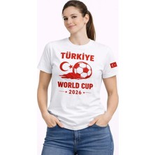 Mzp Kartan Kadın Türkiye World Cup 2026 Baskılı Tişört Futbol Temalı Forma T-Shirt - Beyaz