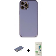 İlk El Grup Ieg™ iPhone 12 Pro Max Yadigar Klasik - Siyah 20D Premium Cam Ekran Koruyucu + Mavi Renkli Kamera Lens Koruma Cam