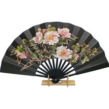 Dünyadan Hediyeler Çin Bambu Keten Kumaş Yelpaze Siyah B2S Çanta Boy No.2s