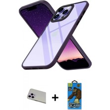 İlk El Grup Ieg™ iPhone 13 Pro Max Nova Işık Serisi - Siyah 18D Cam Ekran Koruyucu + Mor Rainbow Kamera Lens Koruma Cam