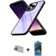 İlk El Grup Ieg™ iPhone 13 Pro Max Nova Işık Serisi - Siyah 18D Cam Ekran Koruyucu + Mor Rainbow Kamera Lens Koruma Cam