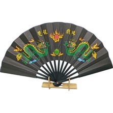 Dünyadan Hediyeler Çin Bambu Keten Kumaş Yelpaze Siyah G7S Çanta Boy No.7s