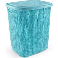 Elektronikçim Kirli Çamaşır Sepeti Kapaklı 65 Lt Örgü Desenli Plastik Çamaşır Sepeti Banyo Sepeti - Turku