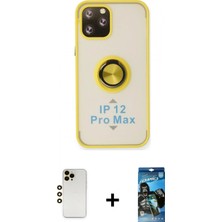 İlk El Grup Ieg™ iPhone 12 Pro Max Yörünge Çizgi - Siyah 34D Izgaralı Cam + Gold Shine Kamera Lens