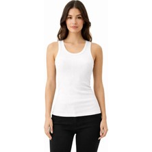 Emh Store Fitilli Likralı Kaşkorse Atlet Vücuda Oturan Basic Şıklık - Beyaz