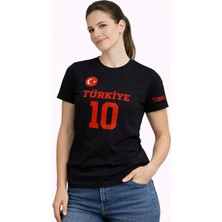 Gökyüzü Moda Türkiye Ay Yıldız Baskılı 10 Numara Forma Tişört Taraftar T-Shirt - Siyah