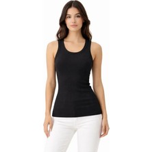 Meğdaix Fitilli Likralı Kaşkorse Atlet Vücuda Oturan Basic Şıklık - Siyah