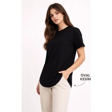 Meğdaix Basic T-Shirt Kısa Kol Bisiklet Yaka Oval Kesim Tişört - Siyah