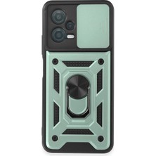 Bigelal Note 12 5g Kılıf Pars Lens Yüzüklü - Yeşil