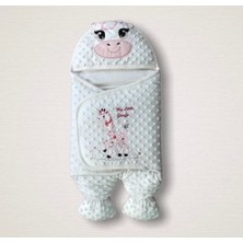 Senka Yenidoğan Zürafa Nakışlı Şapkalı Kız Erkek Bebek Ayaklı Kundak Bebek Battaniyesi Pembe