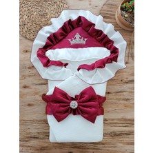 Senka Yenidoğan Mehtap Lüks Kelebek Taç Nakışlı Bebek Battaniyesi Kundak Bordo