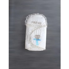 Senka Yenidoğan Kral Taç Nakışlı Kundak Erkek Bebek Battaniyesi Ekru