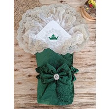 Senka Yenidoğan Saray Kadife Taç Nakışlı Inci Fiyonklu Çift Dantel Duvak Trilüks Kundak Bebek Battaniyesi