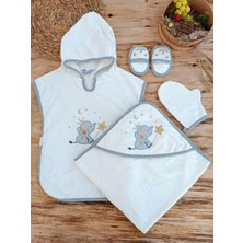 Senka 0-1 Yaş Sevimli Fil Nakışlı Pareolu 4lü Kız Erkek Bebek Hlu Sii Takımı Ekru