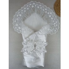 Senka Yenidoğan Pırıltı Taç Nakışlı Trilüks Kundak Bebek Battaniyesi Ekru