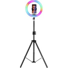 Asfal 13 inç RGB Kumandalı LED Make Up Işığı 210 cm Tripot Telefon Tutucu ile Uzaktan Kumanda Özellikli