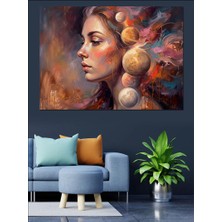 Artmeg Uzayda Süzülen Gezegen Kadın Portresi Dekoratif Kanvas - Mdf Ahşap Tablo