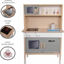 Musluktan Su Akan ve Led'li Ahşap Çocuk Mutfak Seti T1030