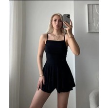 Arben Boutique Straplez Mini Etek Görünümlü Şortlu Elbise Büzgülü Şık Yazlık - Siyah