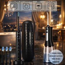 Mioji Oral B6 Care Şarj Edilebilir Diş Fırçası Siyah + (3 Yedek Fırça Başlık + Seyahat Kutusu + Şarjlı Ağız Duşu Hediye)