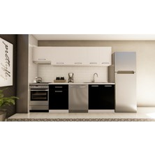 Visas Concept 260 cm Beyaz ve Siyah Mutfak Dolabı Modern Tasarım Suntalam Malzeme Geniş Depolama